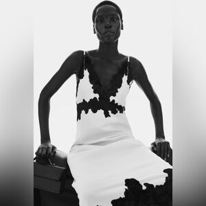 H&M Lace-Trimmed Slip Dress (Cream/Black Lace) small. NWT